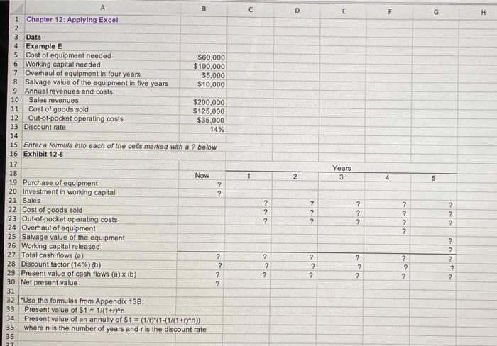  D D E G H B 1 Chapter 12: Applying Excel