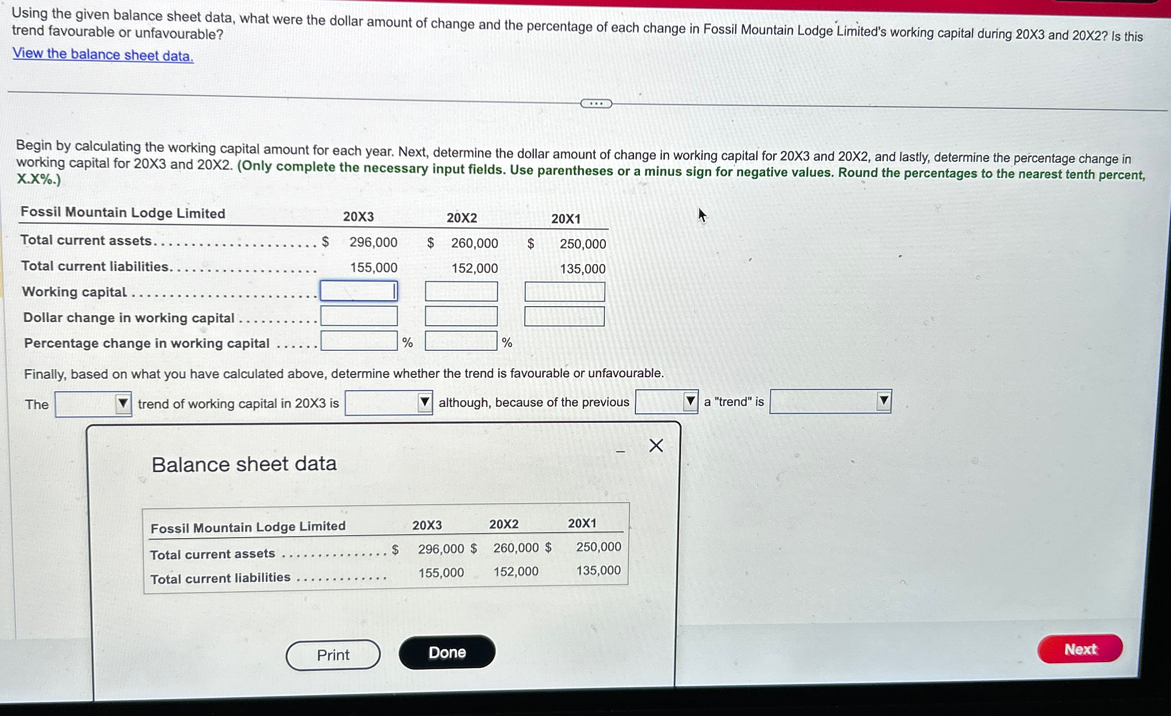  Using the given balance sheet data, what were the dollar amount