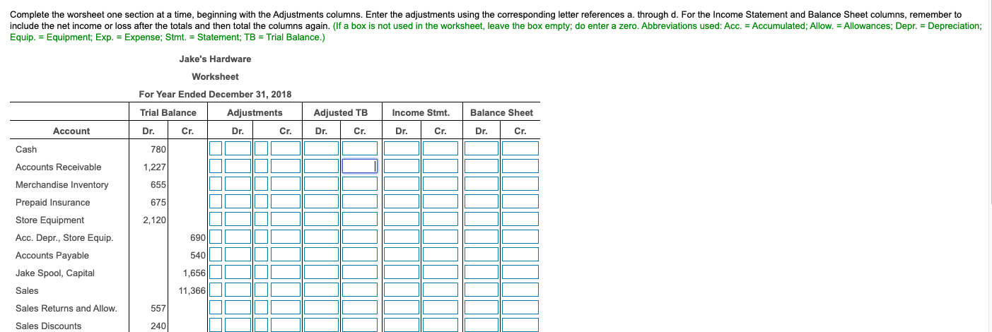  Complete the worsheet one section at a time, beginning with the