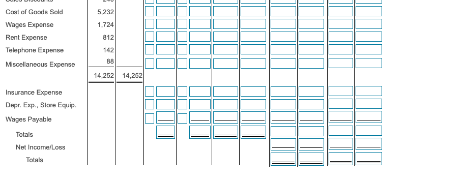 Adjustments columns. Enter the adjustments using the corresponding letter references a. through