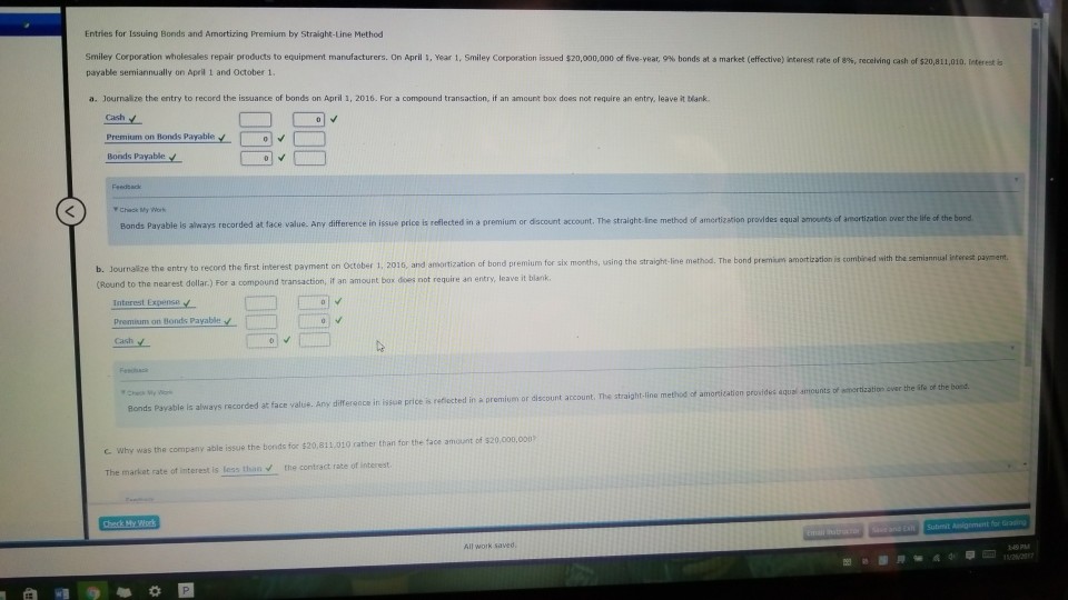  Entries for Issuing Bonds and Amortizing Premium by Straight-Line Method smiley