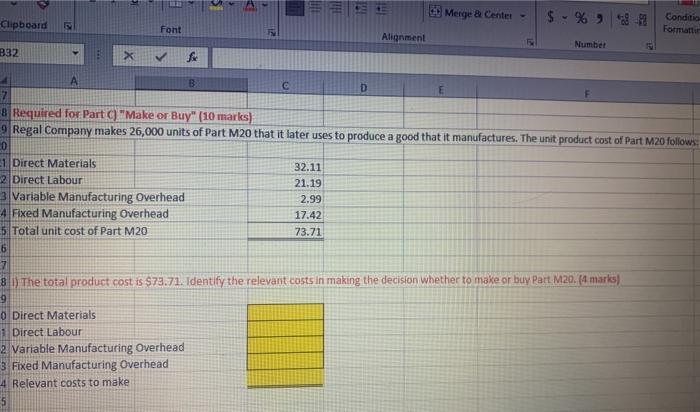 A B D Required for Part A) Relevant Costs (6 marks) Banner