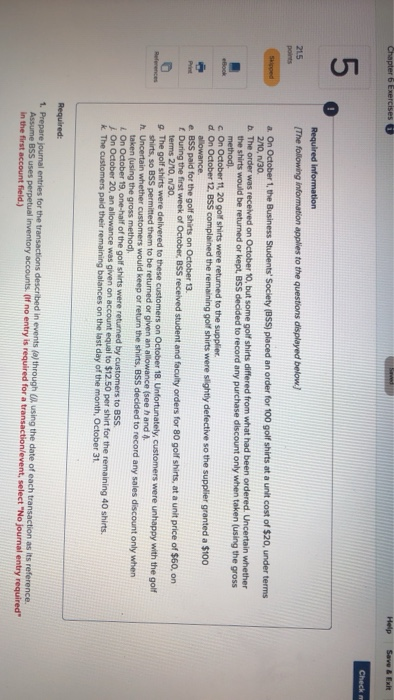  Chapter 6 Exercises Help Save & Exit Check Required information [The