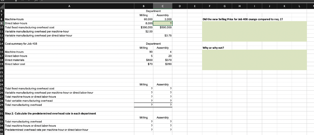 for each department 24 Milling Assembly 25 Total fixed manufacturing overhead cost