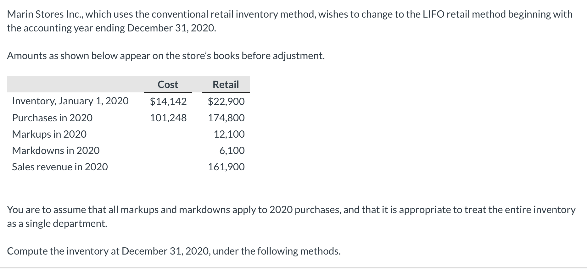 Marin Stores Inc., which uses the conventional retail inventory method, wishes