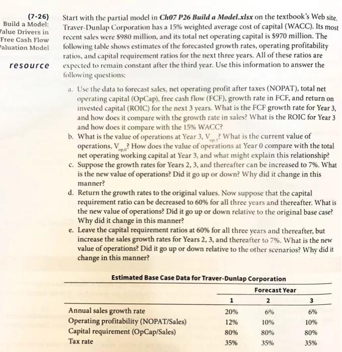 Build a Model.xlsx on the textbook's Web el: site. Selected data for
