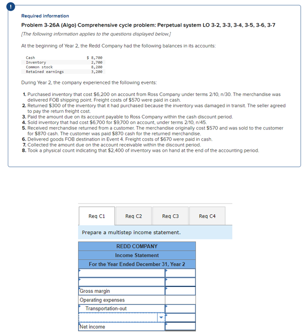  Required information Problem 3-26A (Algo) Comprehensive cycle problem: Perpetual system LO
