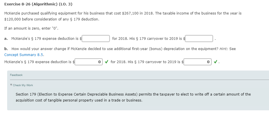 Can an expert please answer this question. Exercise 8-26 (Algorithmic) (LO. 3)