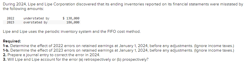  Prepare a journal entry to correct the error in 2024 .
