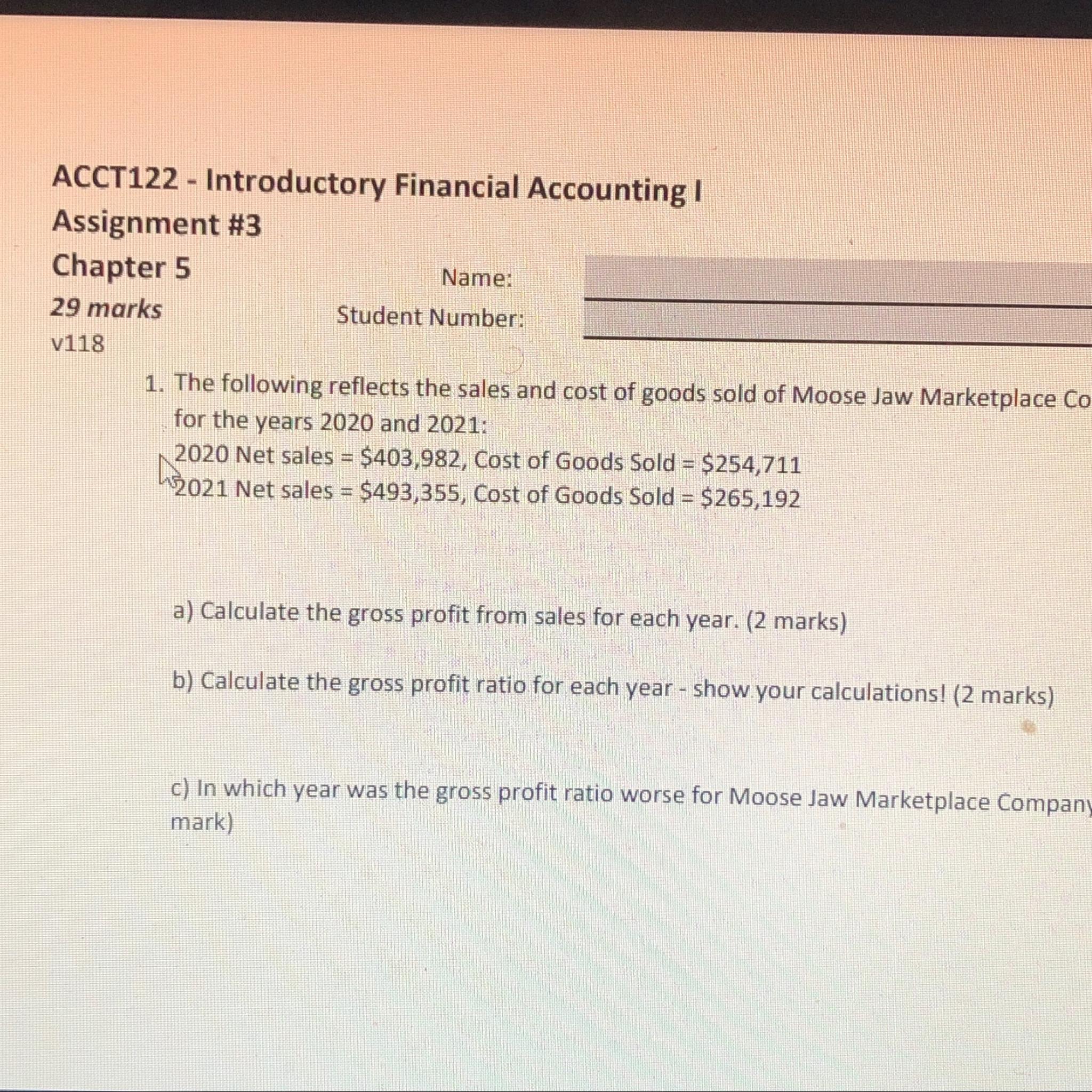 ACCT122- Introductory Financial Accounting I Assignment #3 Chapter 5 Name: 29