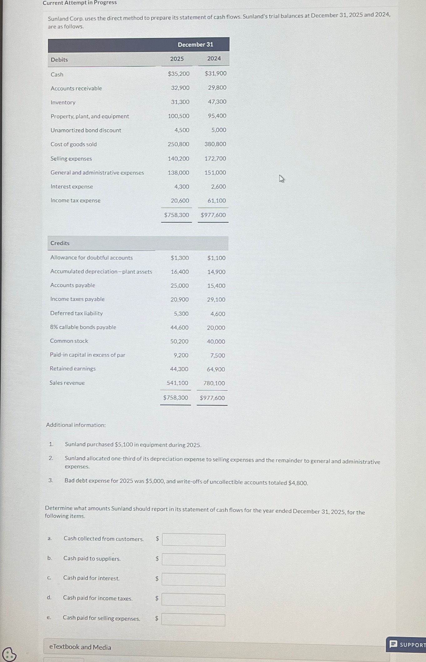  Current Attempt in Progress Sunland Corp. uses the direct method to