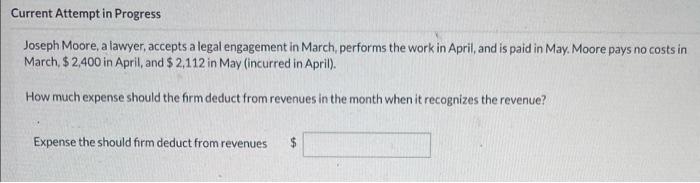  Current Attempt in Progress Joseph Moore, a lawyer, accepts a legal
