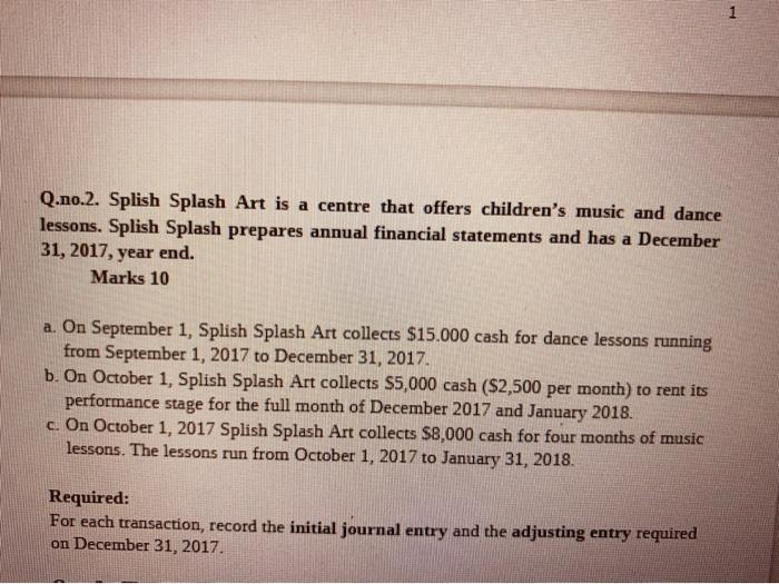 help me please. 1 Q.no.2. Splish Splash Art is a centre that