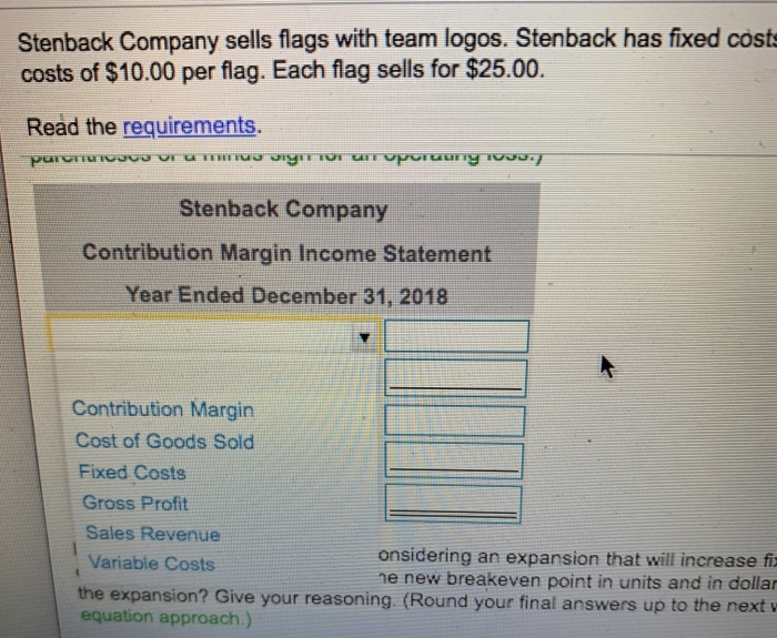 approach to compute the number of flags Stenback must sell each year