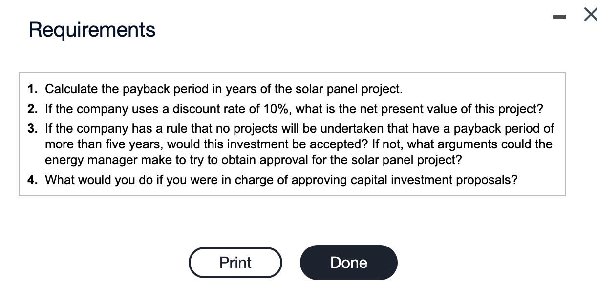 of the solar panel project. 2. If the company uses a discount