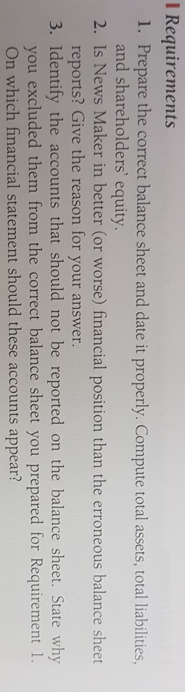 a balance sheet; making decisions) The manager of News Maker, Inc., prepared
