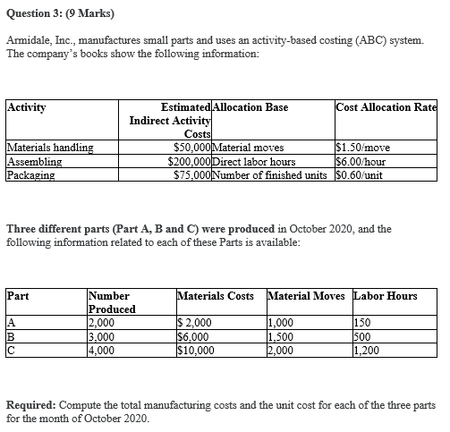  Note: please provide relevant solution Question 3: (9 Marks) Armidale, Inc.,