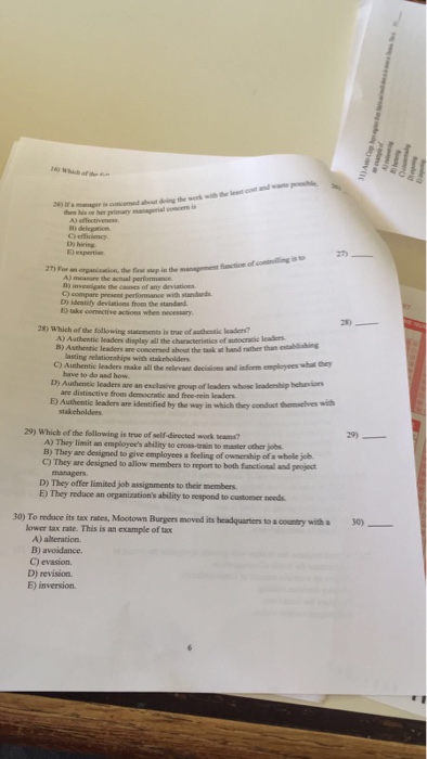  16 s concemed about deing C) efficiency E) espertise 27) is