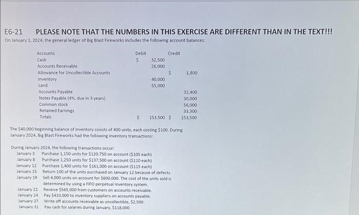  E6-21 PLEASE NOTE THAT THE NUMBERS IN THIS EXERCISE ARE DIFFERENT