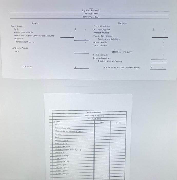 $100. During January 2024, Big Blast Fireworks had the following inventory transactions: