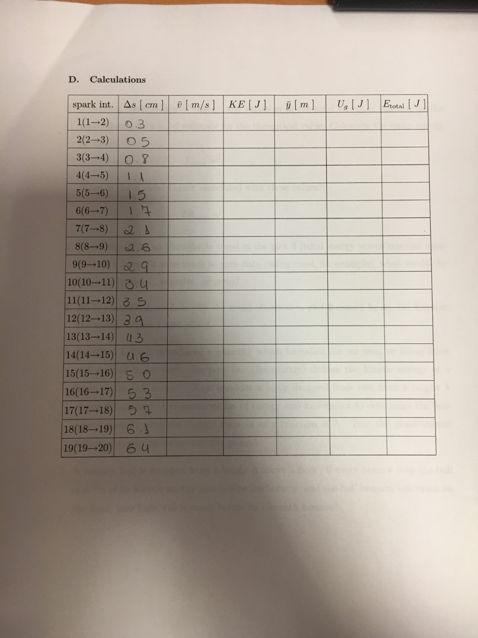 body is calculated at several stages during the fall and examined for