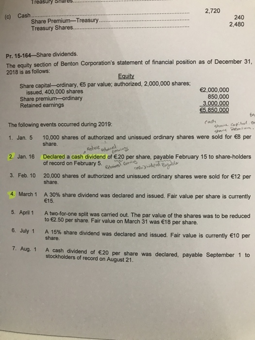  can you please explain how we get the answers? Treasury Shares...............