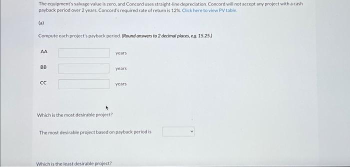 an equipment investment of $22,880. Each project will last for 3 years