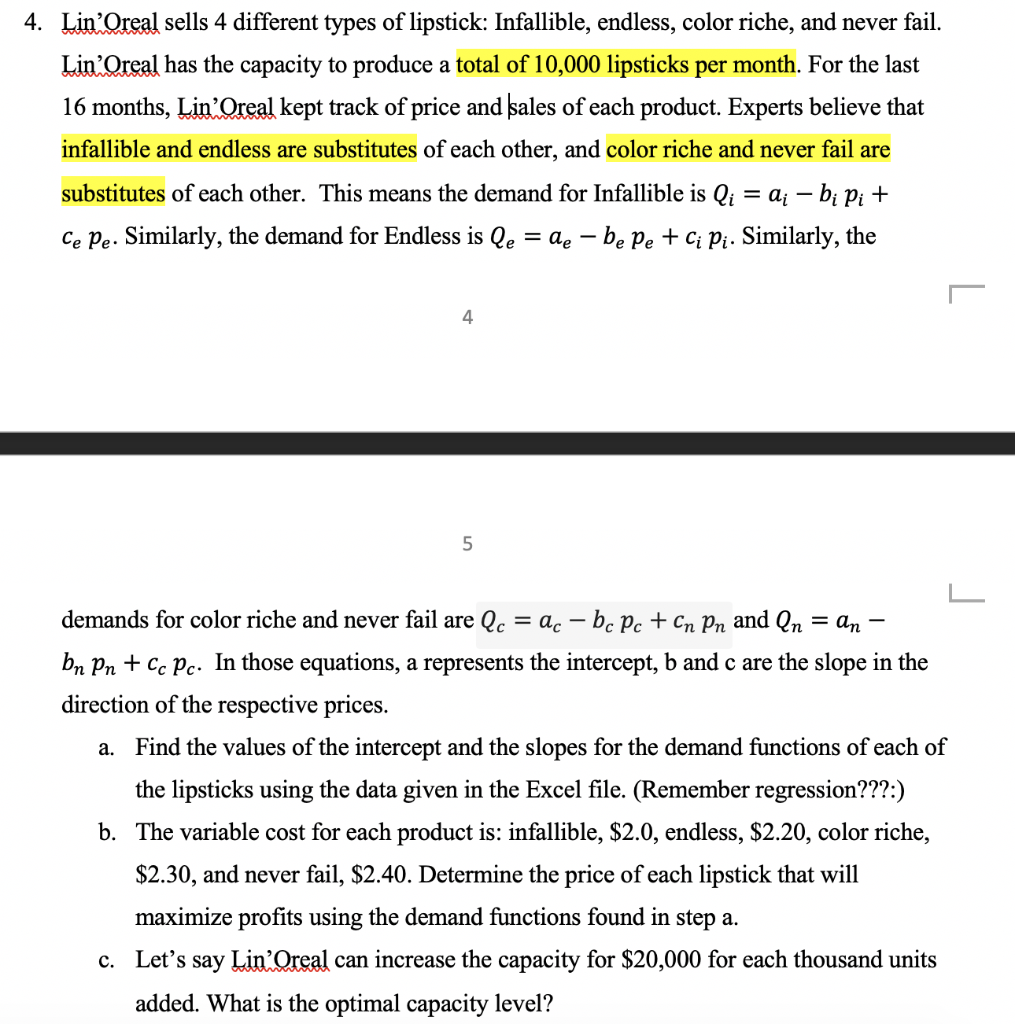 could anyone help me with question c? thx 4. Lin Qreal sells