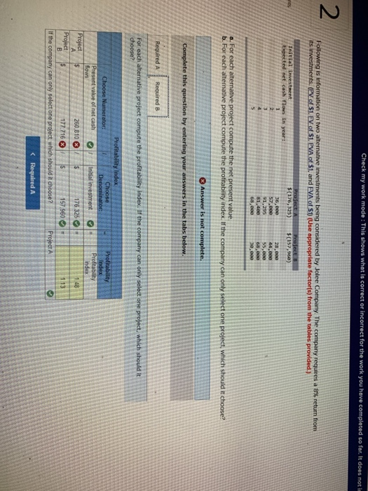 incorrect for the work you have completed so far. It does not