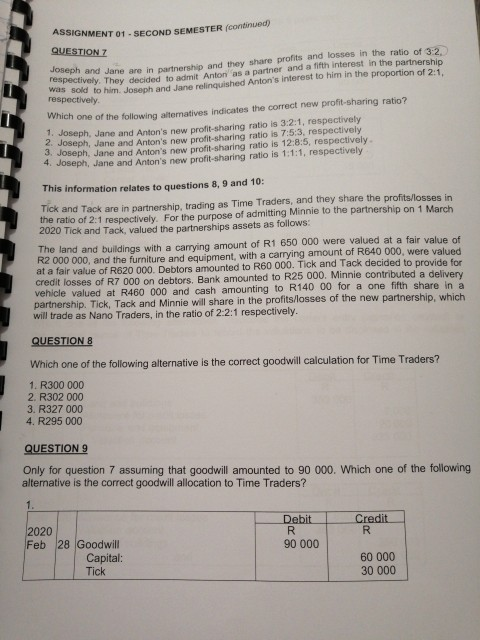 ASSIGNMENT 01 - SECOND SEMESTER (continued) QUESTION 7 respectively Joseph and