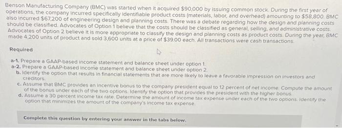  Prepare a GAAP-based income statement for Option 1. Prepare a GAAP-based