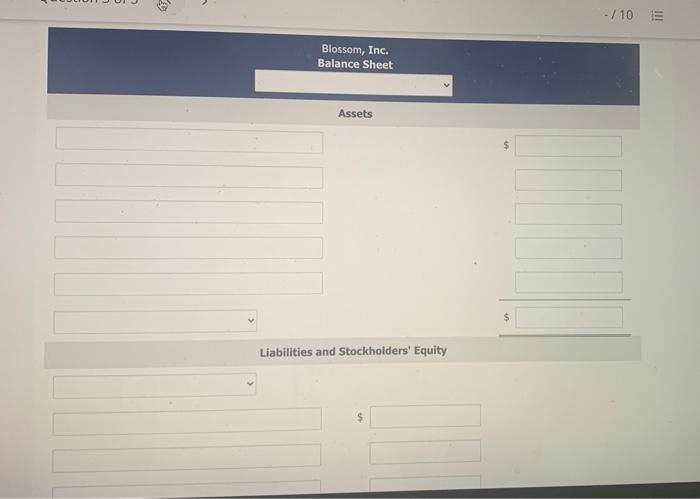 available for Blossom Inc. $ 1.920 Cash $5,000 2.960 Supplies 3,008 464