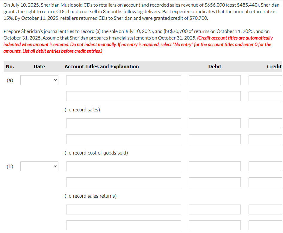  On July 10,2025, Sheridan Music sold CDs to retailers on account