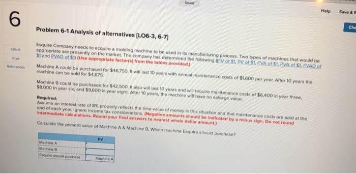  Swed Help Save & E 6 Che Problem 6-1 Analysis of
