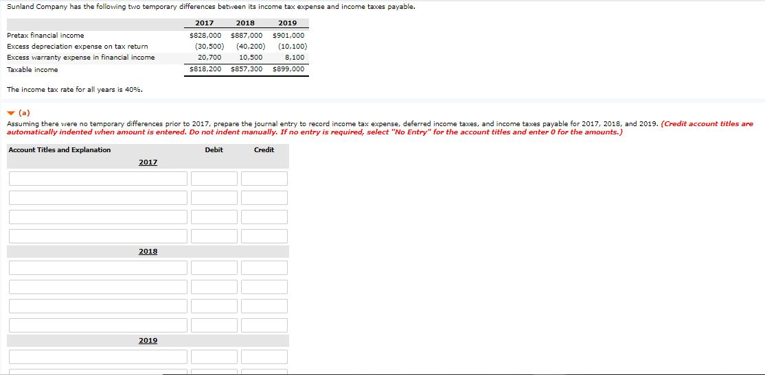  Sunland Company has the following two temporary differences between its income