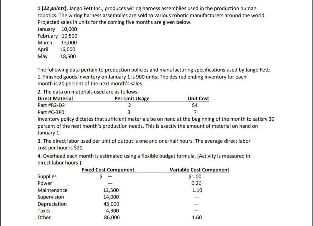  Answer questions e - h. Please show work 1 (22 points).