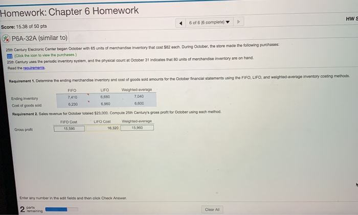  need help with question please HWE Homework: Chapter 6 Homework Score: