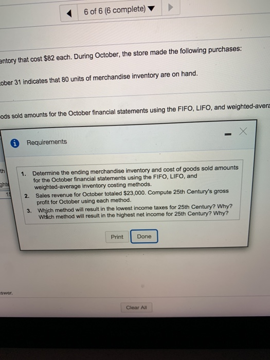 to) 25 Century Electronic Center began October with 65 units of merchandise