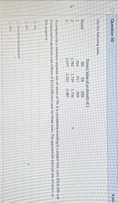  Use the following table, A company has a minimum required rate