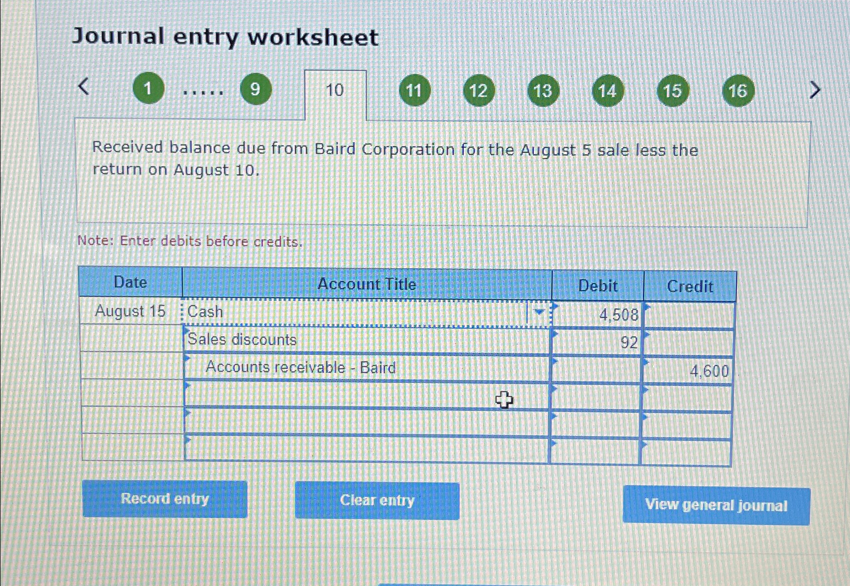  Journal entry worksheet 1 9 10 11 12 13 14 15