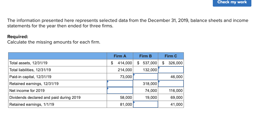  Check my work The information presented here represents selected data from