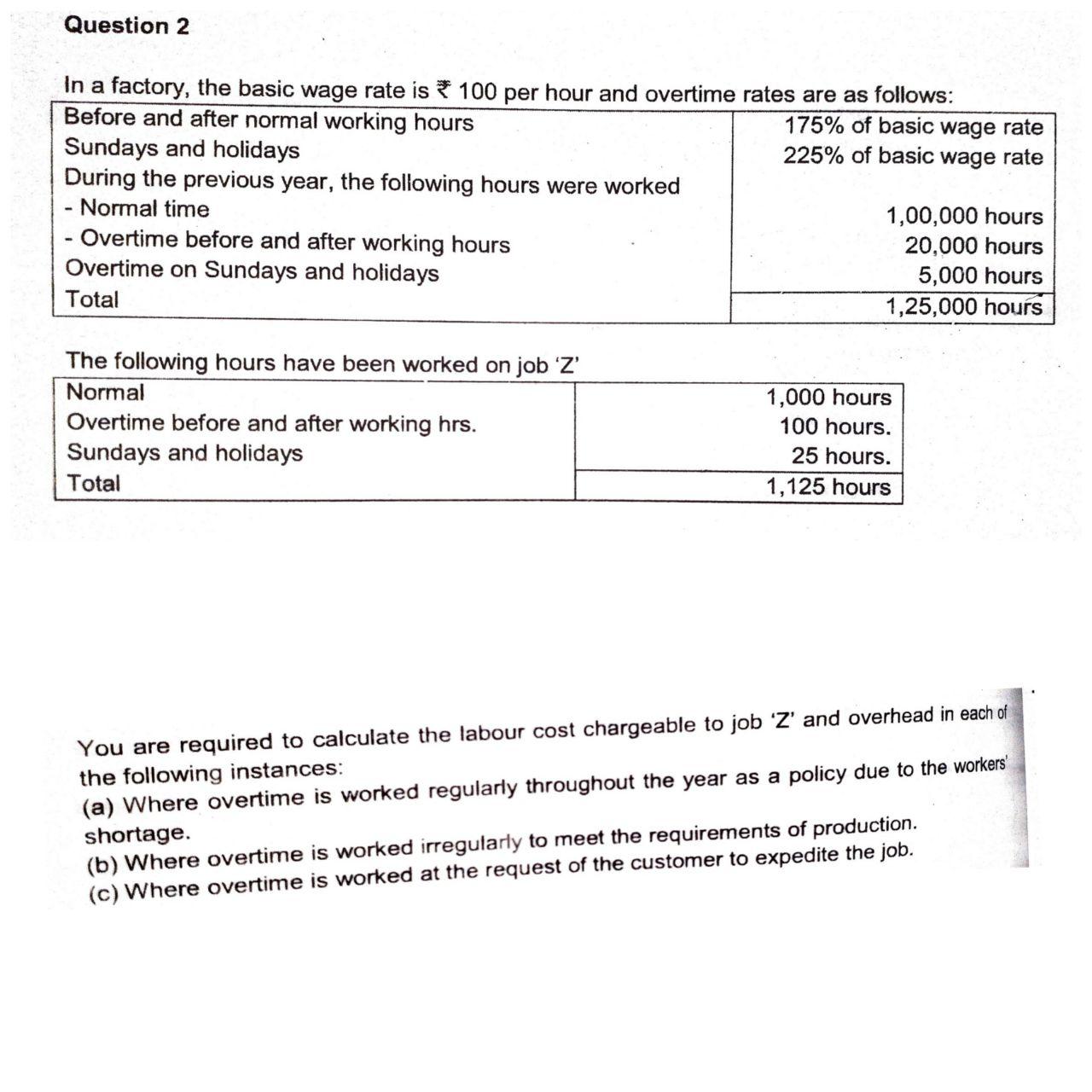  Question 2 In a factory, the basic wage rate is 100