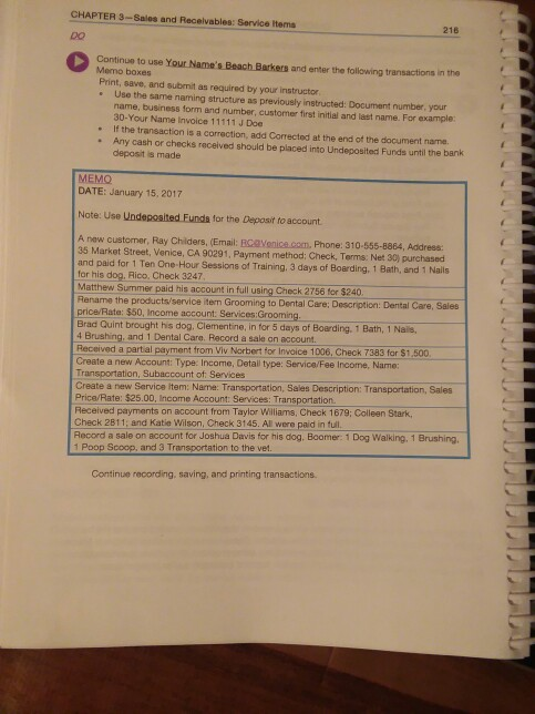 memo CHAPTER 3-Sales and Receivables: Service Items 216 DO Continue to