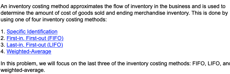 using the weighted average inventory costing method, and determine the company's cost