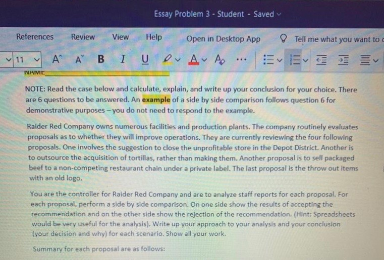 Essay Problem 3 - Student - Saved References Review View Help