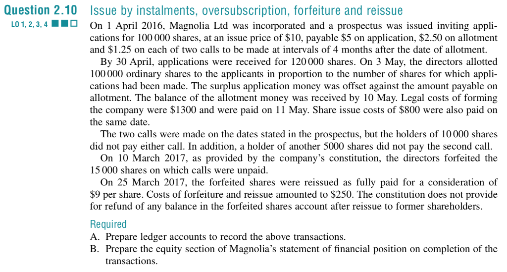 ONLY ANSWER PART A PLEASE Question 2.10 LO 1, 2, 3, 4