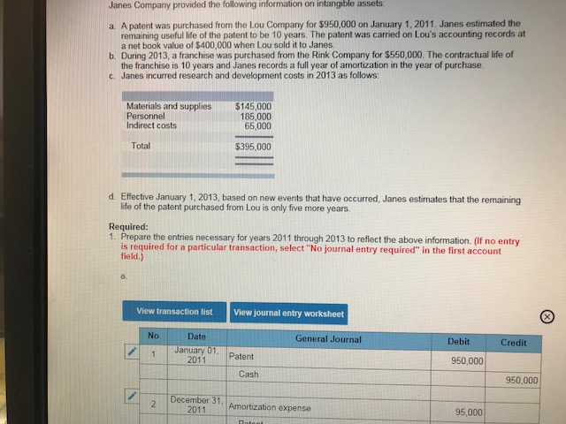 Please look over my work on this problem involving intangible assets, I