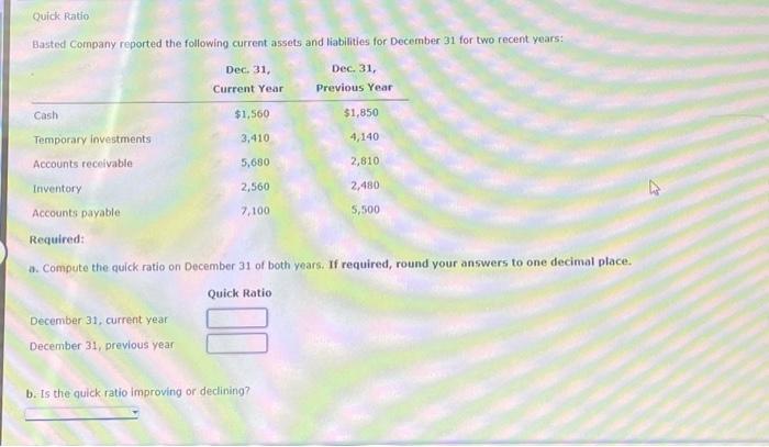 please solve this accounting problem... Basted Company reported the following current assets