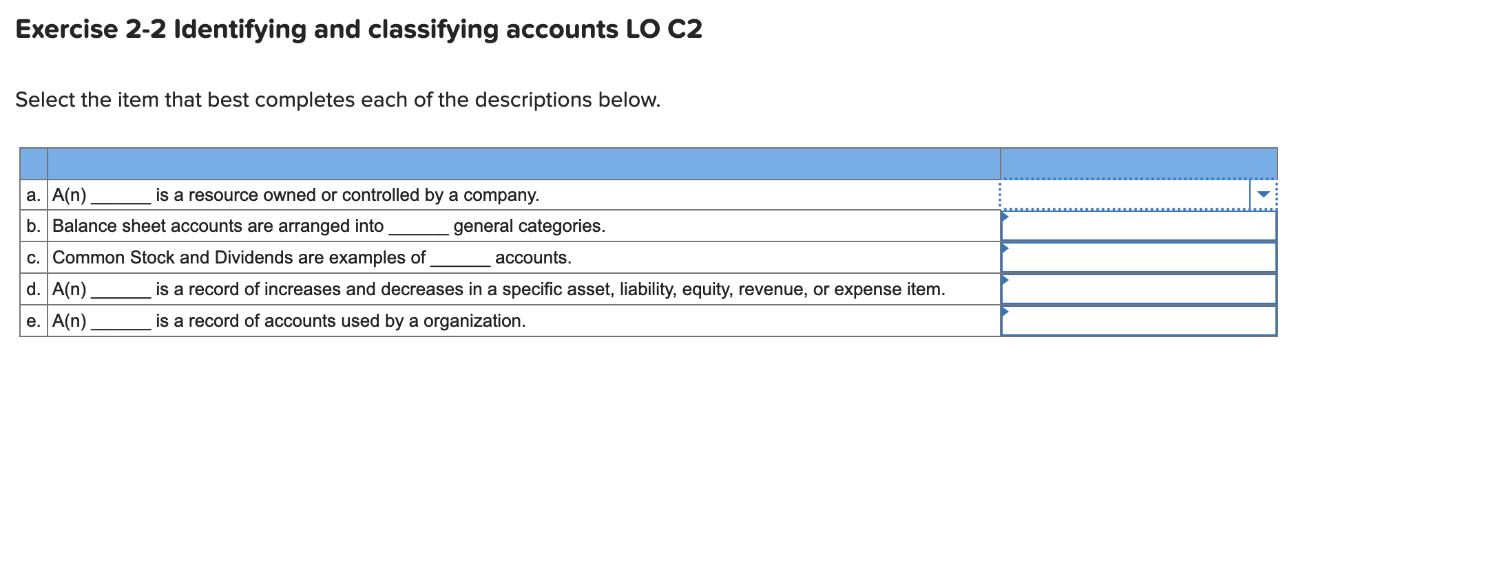 LO C3 Select the item that best completes each of the descriptions