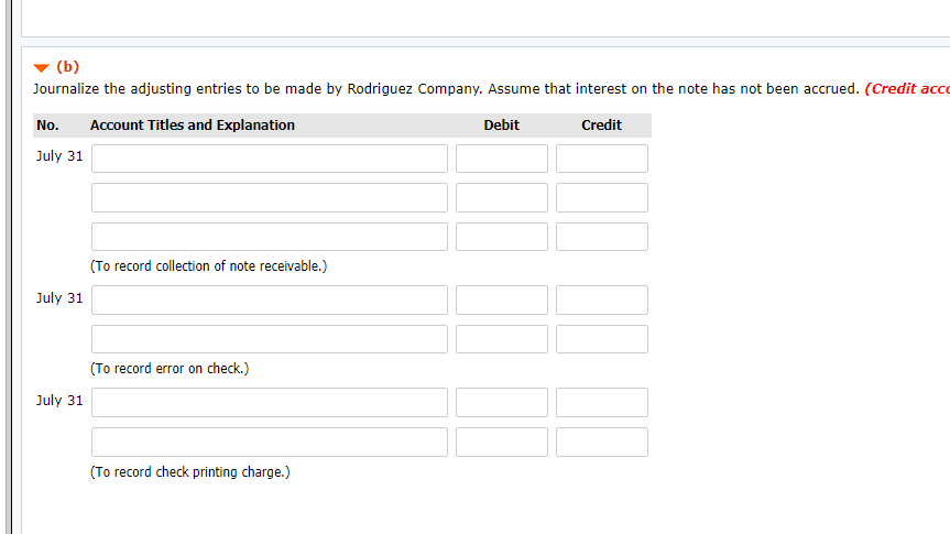 account at the Imura Bank. At July 31, selected data from the